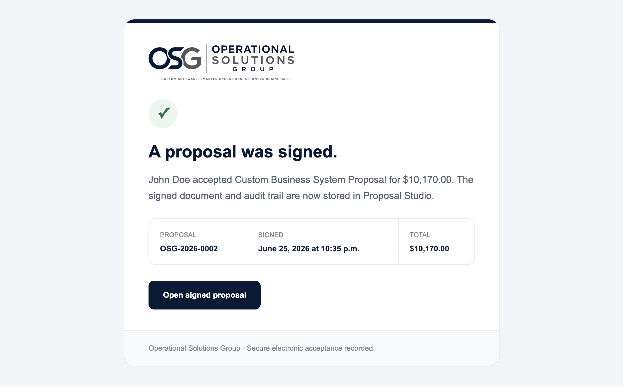 Quote acceptance email