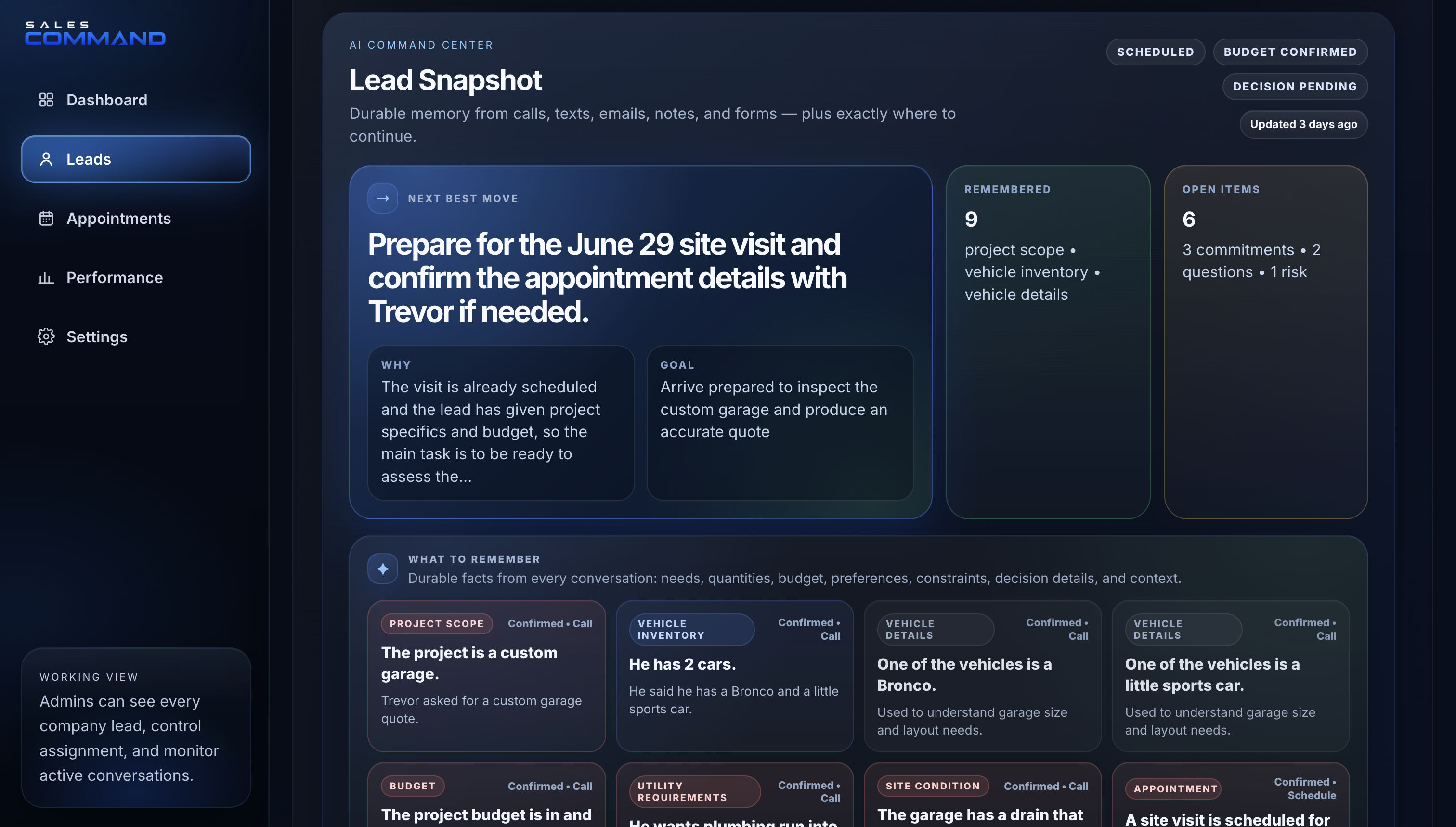 Sales Command AI lead snapshot screenshot