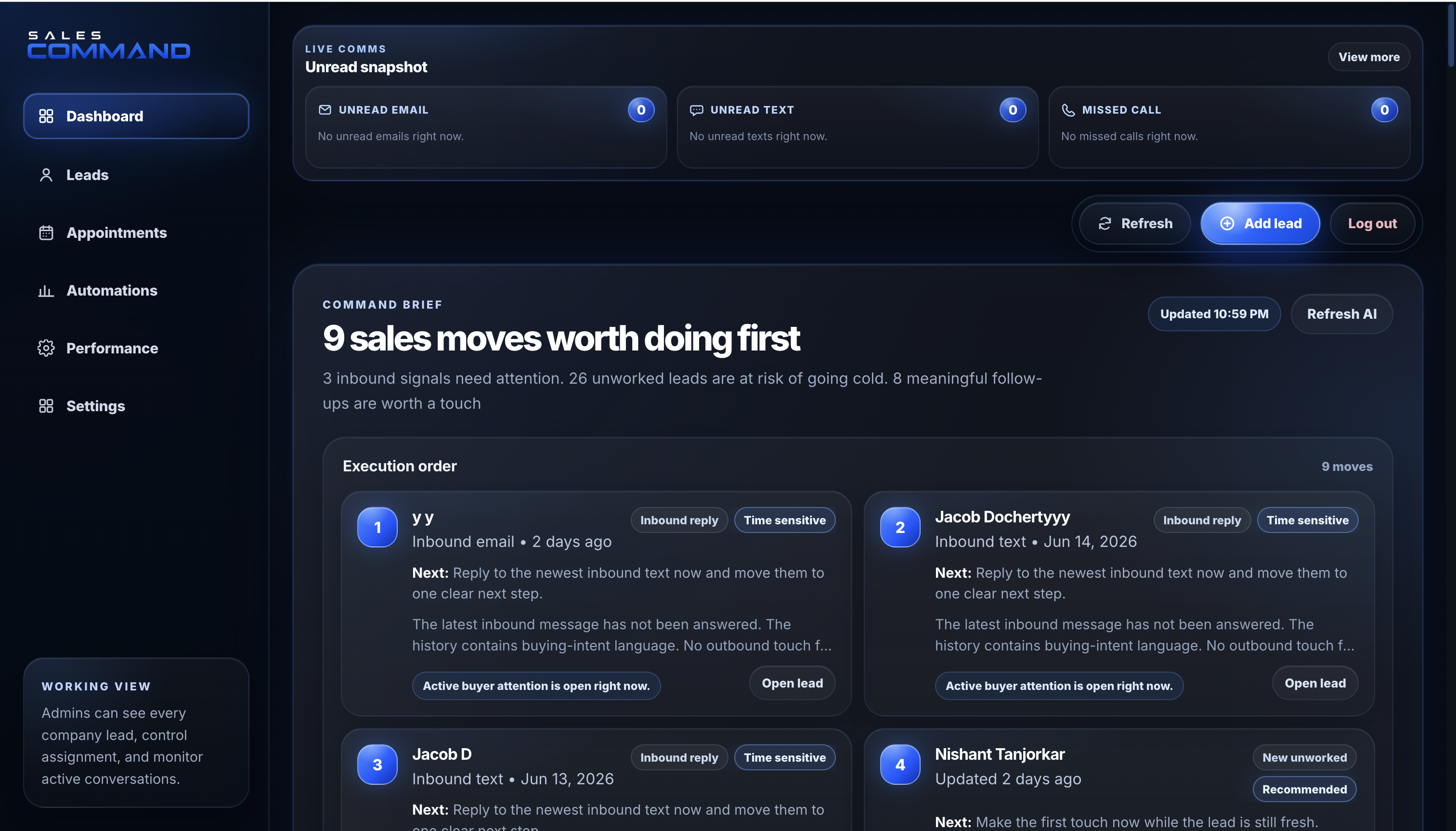 Sales Command dashboard interface