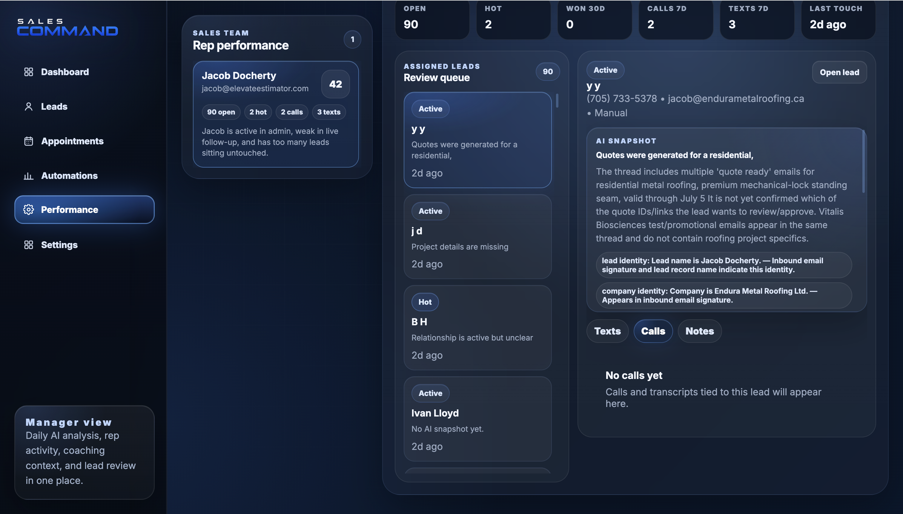 Sales Command salesperson performance tracker
