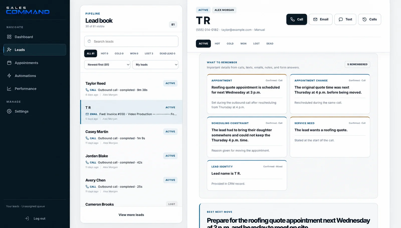 Custom software made by OSG, with customer conversations, appointments and follow-up connected in one interface