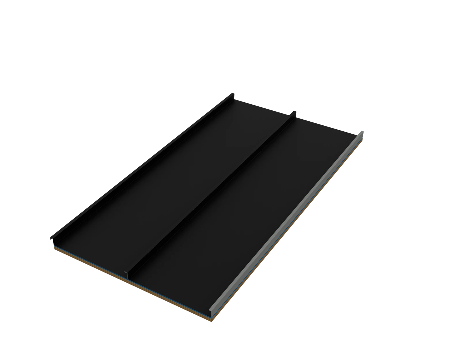 A 3D product demonstration showing roof clips and a mechanical seam forming during installation